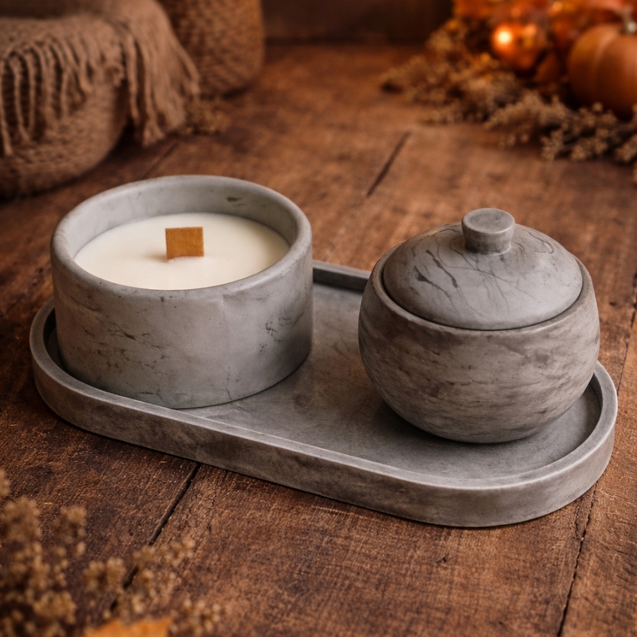 El Yapımı Döküm Mumluk ve Mum Seti – 3 Parça Özel Tasarım