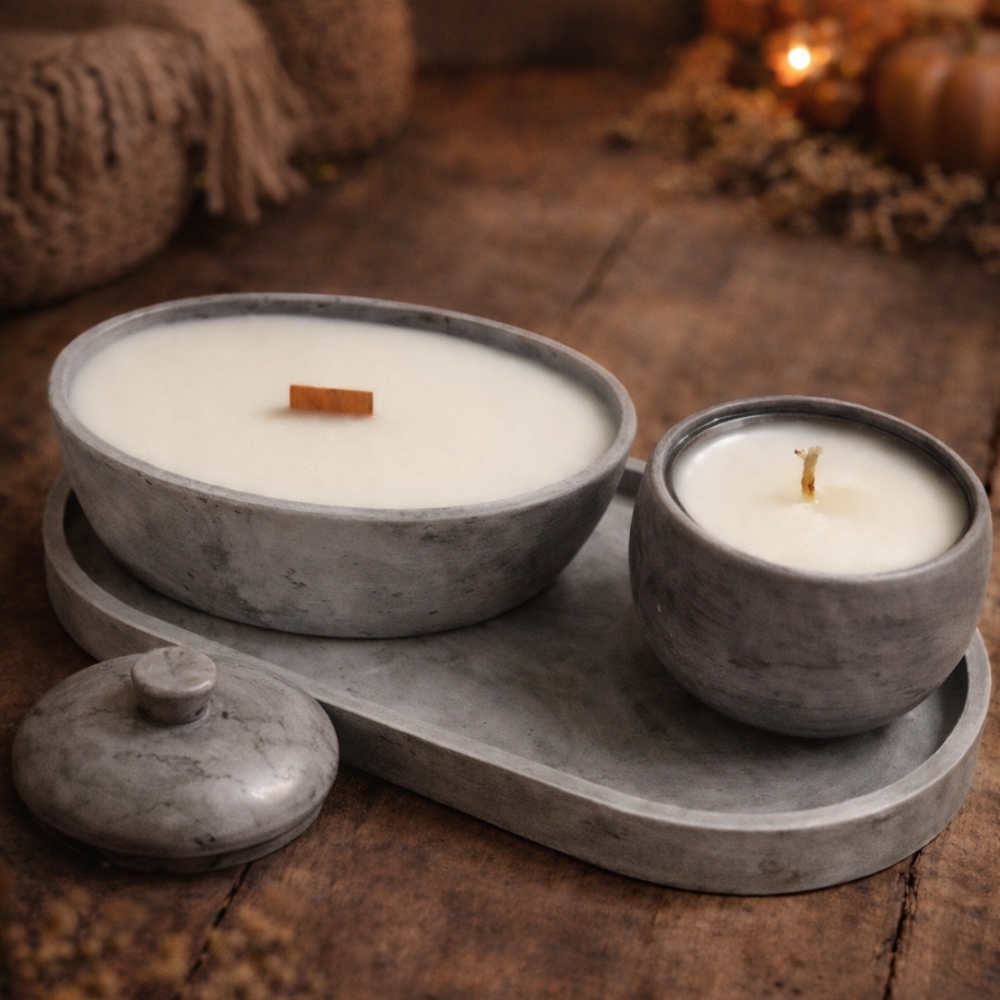 El Yapımı Döküm Mumluk ve Mum Seti – 3 Parça Özel Tasarım